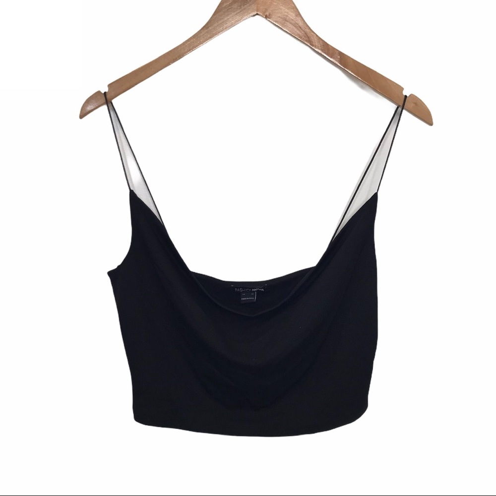 Fashion Nova black crop top cowl neck tank spaghetti straps M